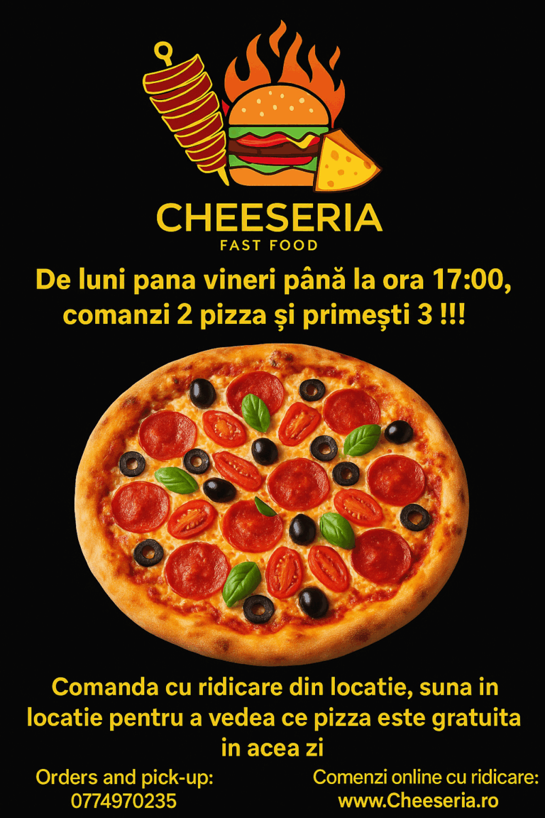 Pizza cu oferta 2+1 gratuit pana la ora 17:00
